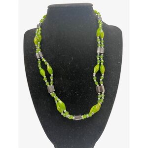 32" Green Beaded Necklace‎ Magnetic Hematite No Clasp Long Strand